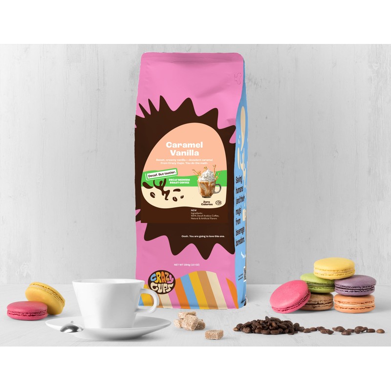 Crazy Cups Decaf Flavored Ground Coffee, Caramel Vanilla, in 10