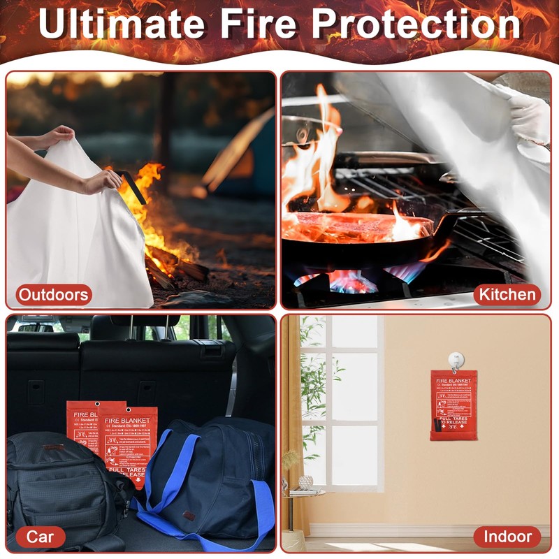 100x100CM Large Fire Blanket With Loops, Fiberglass Flame Retardant Fire
