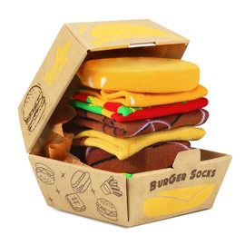 AGRIMONY Funny Burger Socks Box -Funny Gifts for Men Women Teen Boys-Fun Novelty Funky Food Cool Crazy Silly Socks-Easter Fathers Day Birthday Dad husband Uncle Gag Gifts Stocking Stuffers-2 pairs XL