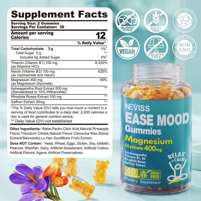Premium Magnesium Glycinate Gummies 400mg - Sugar-Free, Perfect for Elderly,