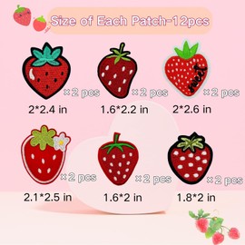 12pcs Red Strawberry Iron on/Sew on Embroidery Patches,Fruit Applique Repair Fashion Accessories Collection Stickers for DIY Clothing Jacket Jeans Backpack Hats Vests Bags