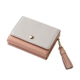 Kiotchiola Women's Mini Wallet, Trifold, Genuine Leather, Compact, Slim Wallet,, rose pink/grege