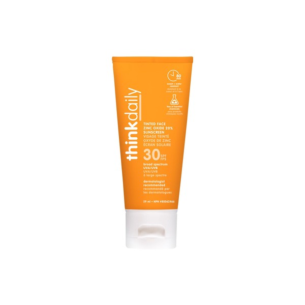 Thinkdaily Tinted Sunscreen for Face, SPF 30, 24.25% Zinc Oxide,