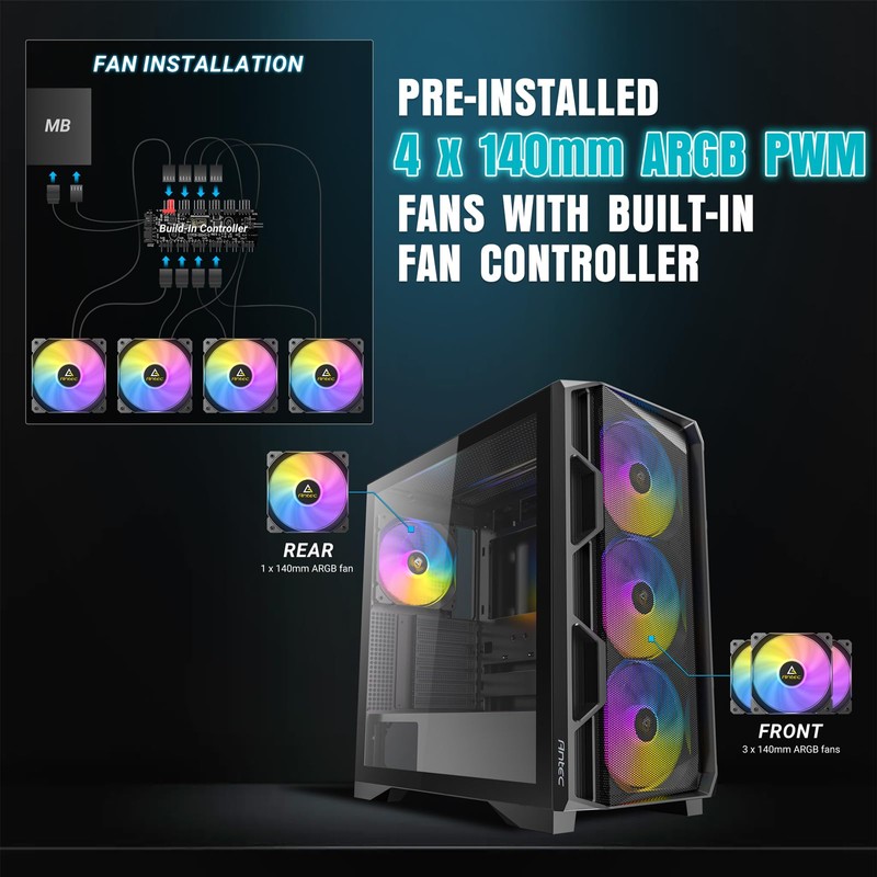 Antec AX1000 ARGB, 4 x 140mm ARGB PWM Fans Included,