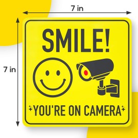 ASSURED SIGNS Smile You're On Camera Signs Stickers - 7 X 7 Inch - 24 Pack - Polite Video Surveillance Security Sign to Prevent Trespassing on Your Private Property, House, Business, Yard, Driveway