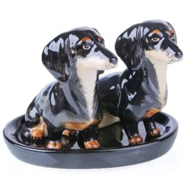 Dog Dachshund Salt and Pepper Shaker Ceramic Gift Breakfast Table Set 3 Pieces (Black)