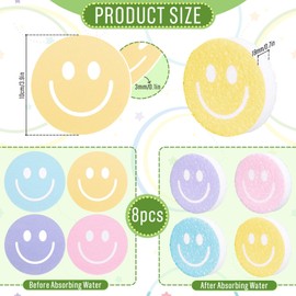 FYSUIMU 8Pcs Smile Face Kitchen Sponges Pastel Smile Pattern Dish Washing Sponges Non Scratch Cleaning Scrub Sponges for Home Kitchen Restaurant Bathroom