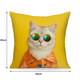 WEICOOM 4 Piece Cool Cat Throw Pillow Covers for Kids Boys and Girls, Cat Decorative Square Throw Pillow Covers Set with Zipper, 18 x 18 Inch
