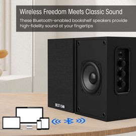 BESTISAN Active Bookshelf Speakers for Record Player, Powered Studio Turntable Speakers, for TV, PC and Wireless Music Streaming Featuring Bluetooth and RCA (SR16)
