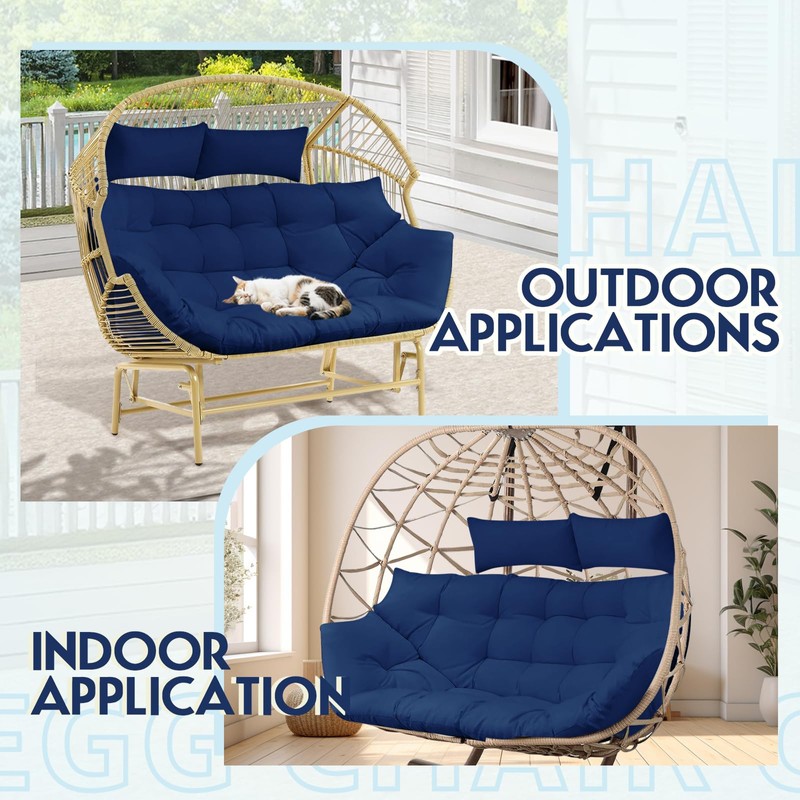 DANGHOOGY Outdoor Double Egg Chair Cushions, Waterproof Wicker Egg Chair