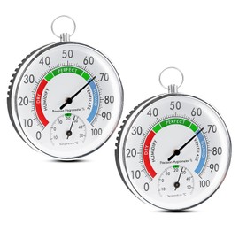 Sporgo Pack of 2 Thermometer Hygrometer: 10 cm Precision Hygrometer Analogue, Wireless Wall-Mounted Thermometer with Hanging Eyelet, Thermo-Hygrometer for Indoor Outdoor Houses, Greenhouses, Gardens