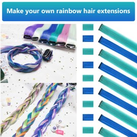 Colored Hair Extensions 10 PCS, LADYAMZ Teal and Blue Clip in Hair Extensions Party Highlights, Colorful Synthetic Hairpieces for Girls Women Kids Doll Gifts Blue Teal Hair Accessories(22 In)