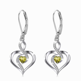 Twoowl Birthstone Leverback Earrings 925 Sterling Silver Infinity Heart Dangle Drop Earrings Birthstone Jewelry Birthday Gifts for Women Mom