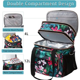 GLENKEY Expandable Lightweight Insulated Lunch Box for Women, Double Deck Large Lunch Bag Leakproof Soft Cooler Bags with Shoulder Strap for Adults Work Office Flight Beach Travel, Floral, 16L
