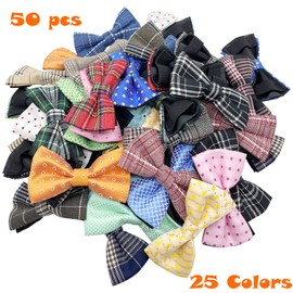 DORUI Dog Bow Tie / 50 Pcs Adjustable Elastic Rubber Band Double Layer Bow Ties for Small Medium Large Dogs & Big Cats Pet Collar Charms Accessories Bowties for Birthday Wedding Parties(50 Pcs)