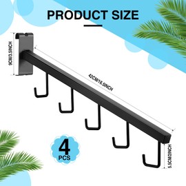 Therwen 4 Pcs Gridwall Accessories Metal 5 Hooks Waterfall Hangers 16.5 Inch Square Tubing Straight Arm Gridwall Waterfall Hooks Hangers for Home Shop Retail Clothing Display(Black)