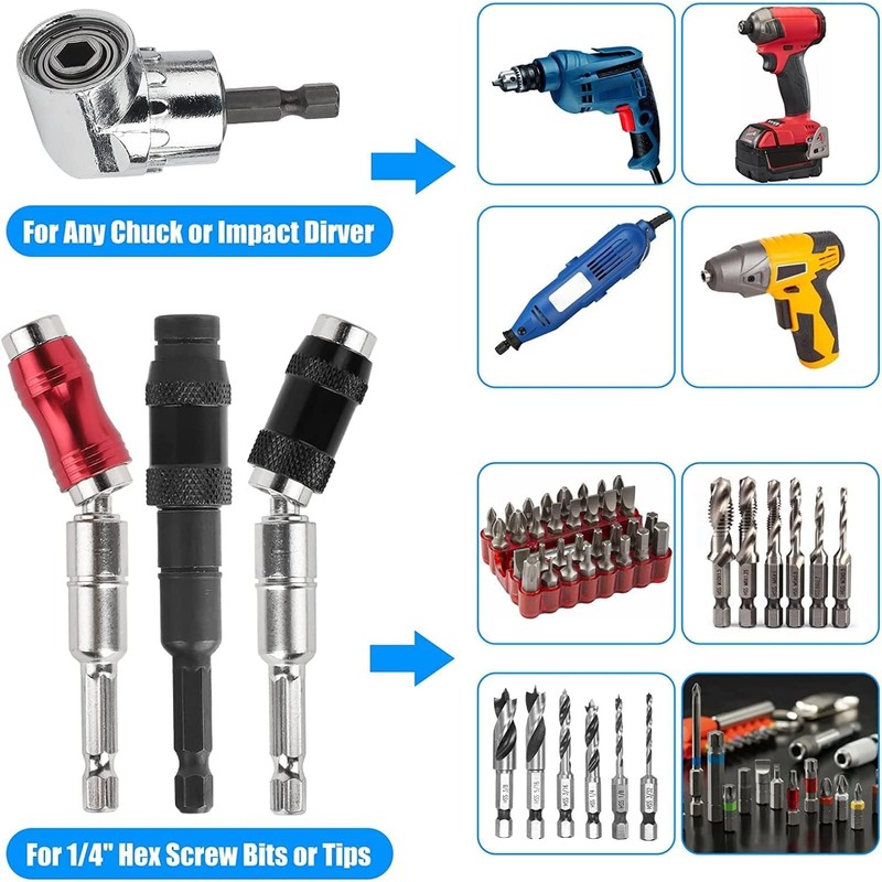 SUNJOYCO 3PCS Magnetic Pivot Drill Bit Tip Holder & 105°