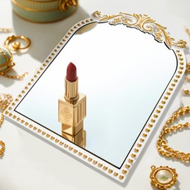 TopCity Vintage Vanity Mirror Makeup Mirror Antique Arched Table Mirrors for Dresser,Baroque Decor Ornate Mirror with Stand for Living Room,Tabletop,Bedroom