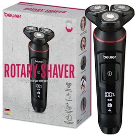 Beurer MN8X Rotationsrasierer, optimale Konturanpassung durch 360°-Flex Rasierkopf, 3 Scherköpfe mit Magnetfixierung, Präzisionstrimmeraufsatz, wasserdicht, Schnelladefunktion, LED-Anzeige