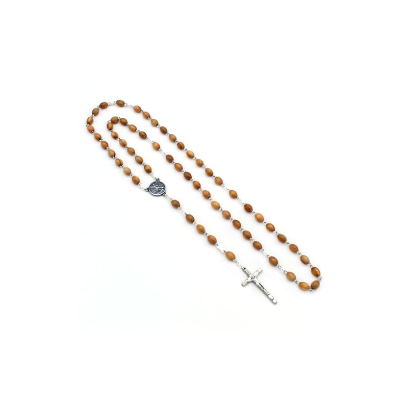 St. Michael Medal Rosary Olive Wood Beads Metal Crucifix