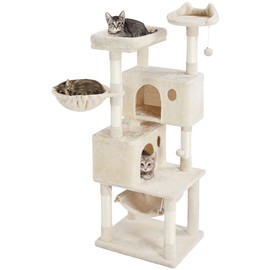 Topeakmart Muti-Level Cat Tree for Large Cats, 64.5'' Cat Tower Cat Condo Playing House for Indoor Cats with Interesting Hammock, Durable Scratching Posts