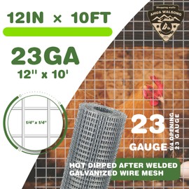 Hardware Cloth 1/4 Galvanized Wire Mesh Roll 12" x 10' (23 GA) - Chicken Wire Fence for Pens, Coops, Rabbit/Snake Fences, Poultry Enclosures, Crafting, and Screen Mesh
