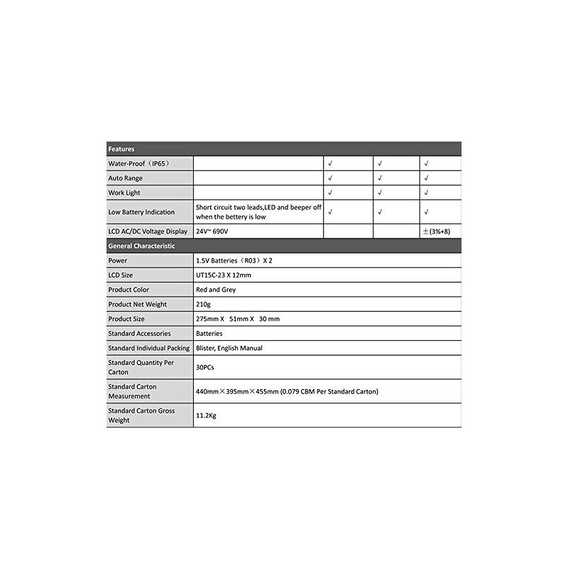 UT15C Voltage Continuity Tester, Handheld Waterproof Digital Voltage Tester 12V~690V