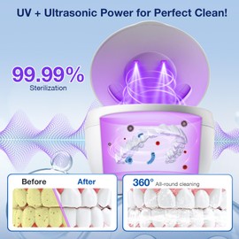 Lebenwell Ultrasonic Retainer Cleaner Machine 45kHz Retainer Cleaning 200ML Dental Cleaner 4 Cleaning Modes with Digital Timer Retainer Cleaner for Dentures. Braces Jewelry Toothbrushes White