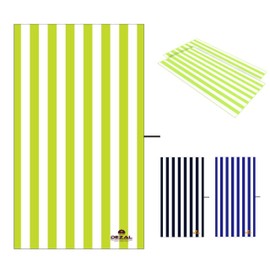 DEZAL Sand Free Travel Towel for Adults and Kids– Compact Pool Camping and Fitness Microfiber Beach Towel with Mesh Carry Bag – Quick Dry, Super Absorbent - Large 63 x 31.5 Outdoor gear (Green Stripe)