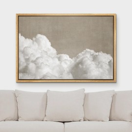 MUDECOR Framed Canvas Print Wall Art Soft Cloudscape Neutral Sky and Clouds Illustrations Fine Art Decorative Zen Multicolor Country/Farmhouse Retro for Bedroom - 24"x36" Natural