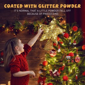 Yardwe Christmas Star Tree Topper Lighted, Glitter Xmas Star Treetop LED Gold Star Tree Topper for Christmas Holiday Party Tree Decorations 1PCS