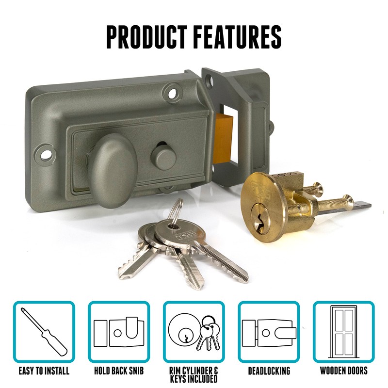 UK Security Supplies Traditional Nightlatch - 60mm Backset - Green
