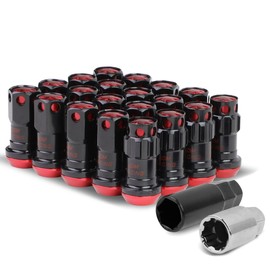 Auto Dynasty M12 x 1.25 Closed End 16 PC Aluminum Alloy Wheel Lug Nuts + 4 x Lock Nut + 1 x Key (Red Accents/Black Body)