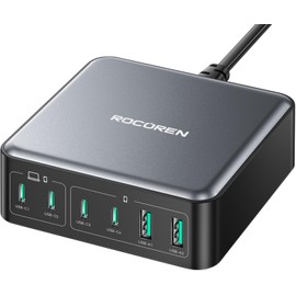 270W USB C Charger Block, Rocoren 6 Port Multi USB-C Charging Station,100W PD Fast USBC Gan Charger Station Hub Dock for Multiple Devices, Laptop Type C for MacBook/iPhone 16/iPad/Galaxy S25