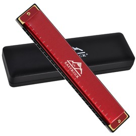 EastRock Blues Harmonica 24 Hole C Key with Case, Mouth Organ Harp, Diatonic Harmonica for Beginner（Red)
