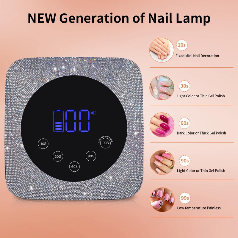 Kikugu Cordless UV LED Nail Lamp,72W Rechargeable UV Light for