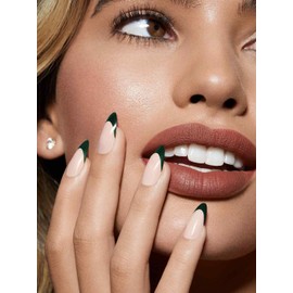 Static Nails Reusable Pop-On Manicure Set, Non-Damaging Glue-On Nails (Soho French Almond) - False Nails with Static Nail Glue, Nail Set, Fake Acrylic Press On Nails