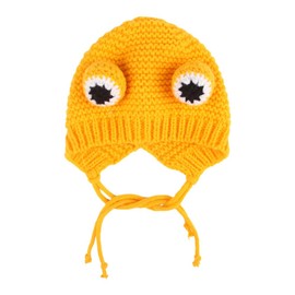 Frog Hat Beanie Cute Crochet Knitted Frog Hats Caps 3D Big Eyes Frog Cap Cosplay Cap Pet Supplies, Handmade Knitting Pet Hats for Cat and Dog (Yellow)