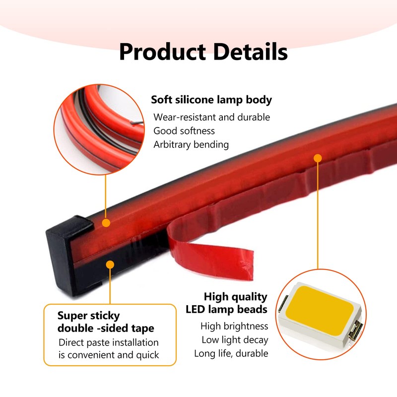 Miytsya 1 PC LED Third Brake Light Strip, Universal Red