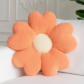 Sioloc Flower Throw Pillow, Flower Shaped Pillow, Flower Floor Cushion, Seat Cushion, Cute Flower Pillow, Aesthetic Pillow as Room Decor, Decorative Pillows for Bed Sofa Couch(Lightorange,15.7Inch)