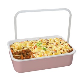 Honey Ware Color Line Food Storage Container with Lid, Enamel Pink, L, 1.35 L, Heat Resistant up to 400 °C, Meal Prep Boxes Suitable for All Types of Cookers, Oven and Grill, Storage Box with Lid