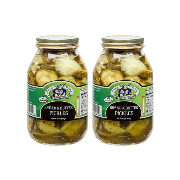 Amish Wedding Foods Bread N Butter Pickles 2 - 32 Oz Glass Quarts All Natural