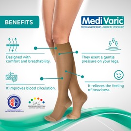 MediVaric 15-20 mmHg Medical Compression Stockings for Women, Knee High, Closed Toe, Nude, 1 Pack L