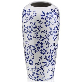 Blue and White Vase for Home Decor,Vintage Ceramic Chinese Vase,Rustic Decorative Vases for Pampas Grass,Table Shelf, Living Room,Centerpieces(11.8 High,Large)