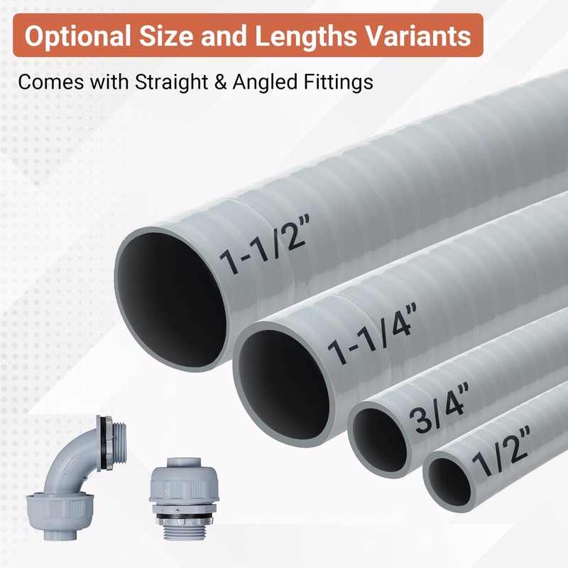 Neorexon 1/2" Liquid-Tight PVC Conduit Kit, 100ft with 10 Connectors,