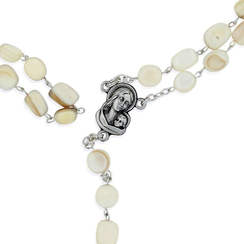 Vatican Imports Catholic Rosary with Natural Stone Beads (White)