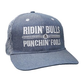 Rodeo Time Dale Brisby Ridin' Bulls Punchin' Fools Adjustable Snapback Hat – Western Trucker Cap for Men & Women – Light Denim Paisley