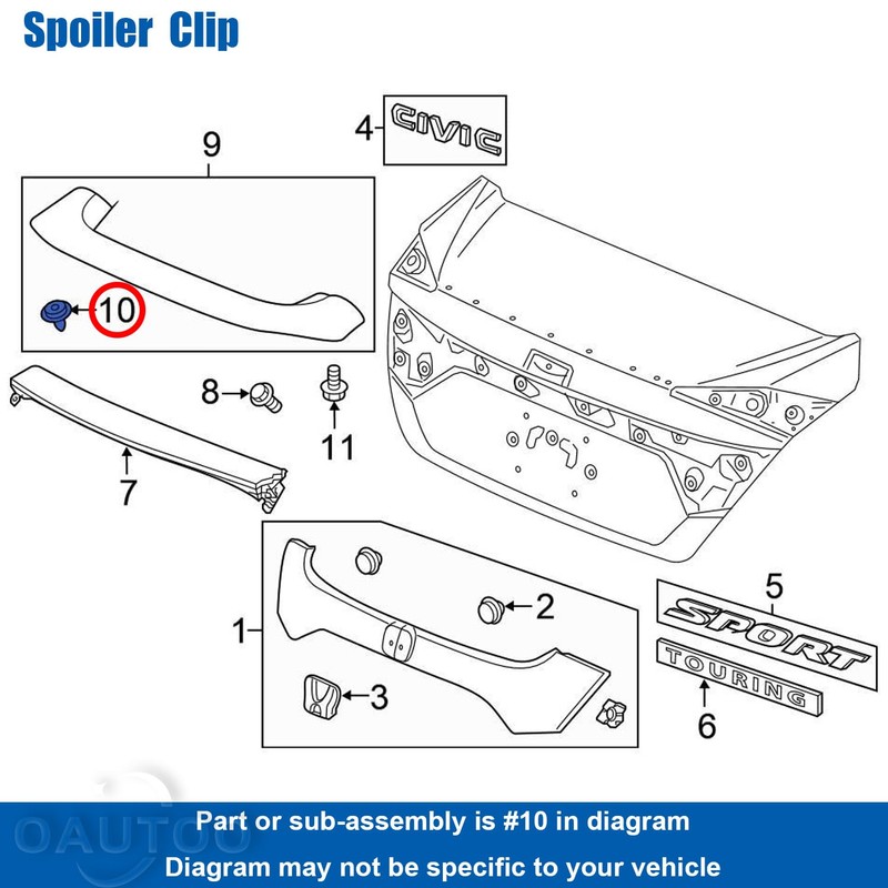 OAUTOO 20pcs Tailgate Spoiler Clip for Honda 91513-T6A-003 CR-V Civic