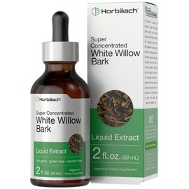 Horbäach White Willow Bark Extract Tincture | 2 Fl oz | Alcohol Free Liquid Supplement | Super Concentrated | Vegetarian, Non-GMO, Gluten Free