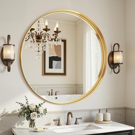 Furnbar Round Bathroom Mirror, 20 Inch Gold Circle Mirror with Metal Deep Frame, Round Mirrors for Wall Decor, Vanity, Entryway, Living Room